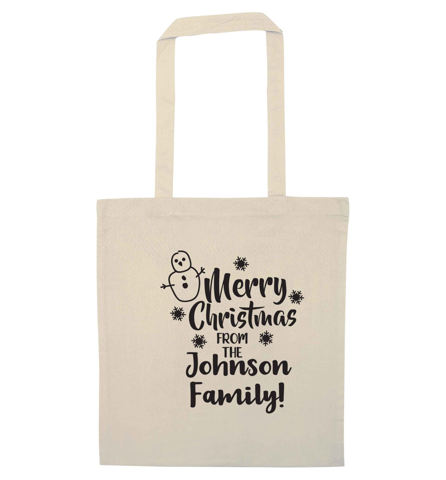 Personalised Merry Christmas from the family natural tote bag