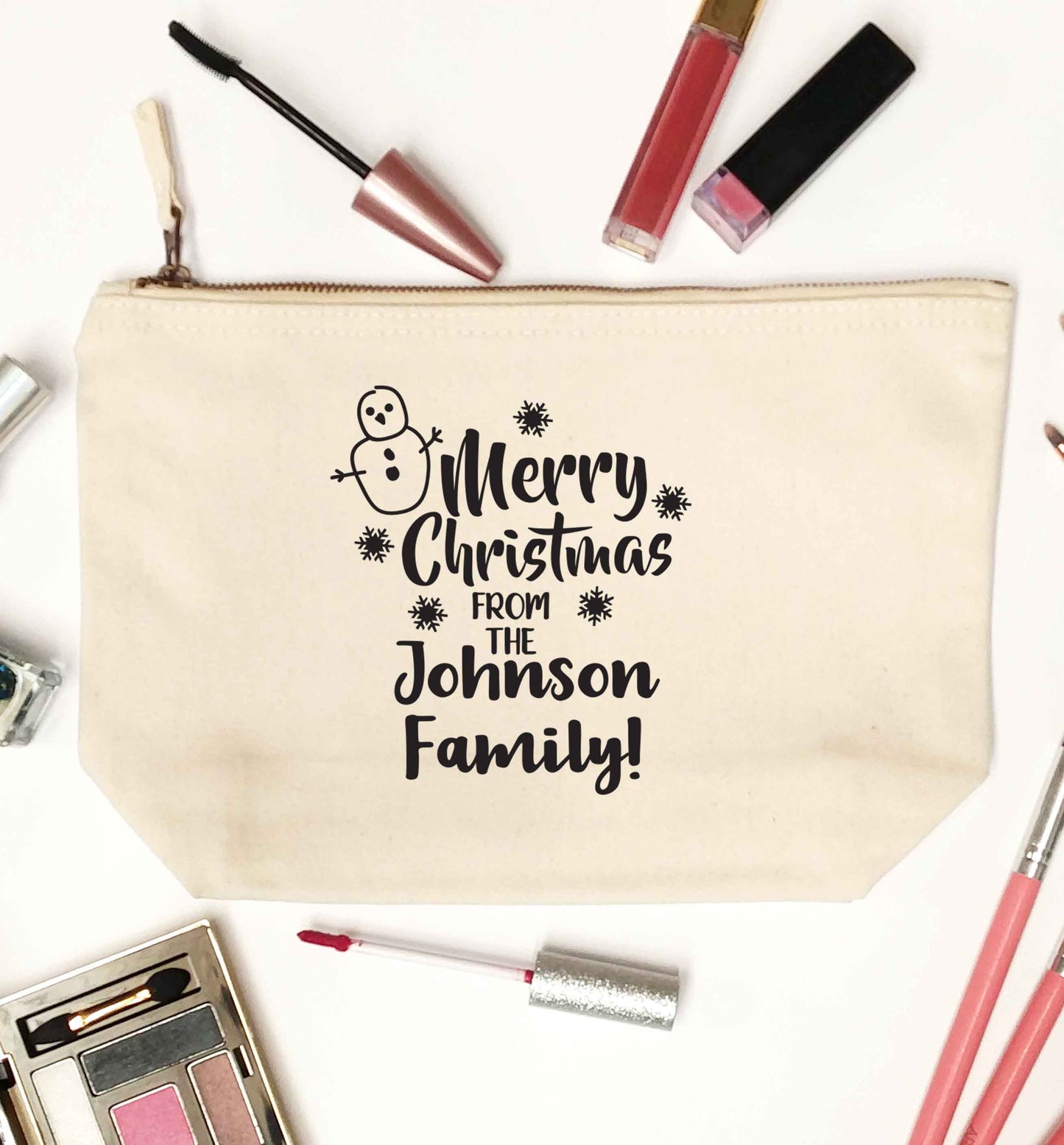 Personalised Merry Christmas from the family natural makeup bag