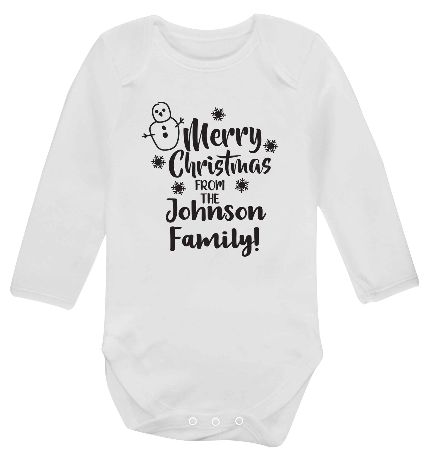 Personalised Merry Christmas from the family Baby Vest long sleeved white 6-12 months