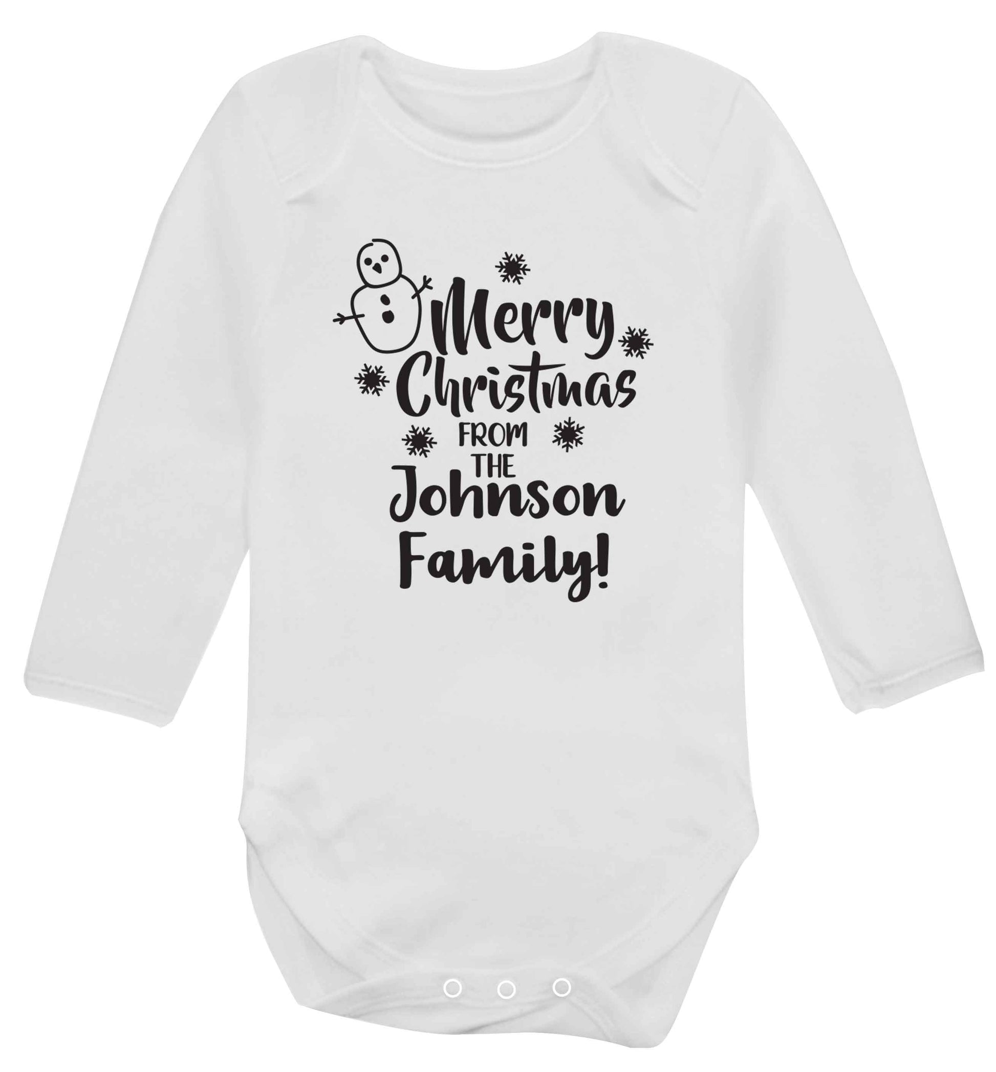 Personalised Merry Christmas from the family Baby Vest long sleeved white 6-12 months