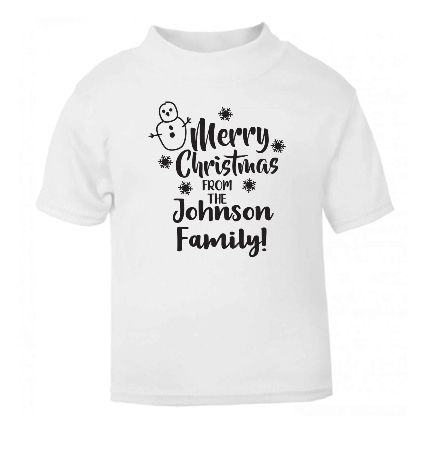 Personalised Merry Christmas from the family white Baby Toddler Tshirt 2 Years