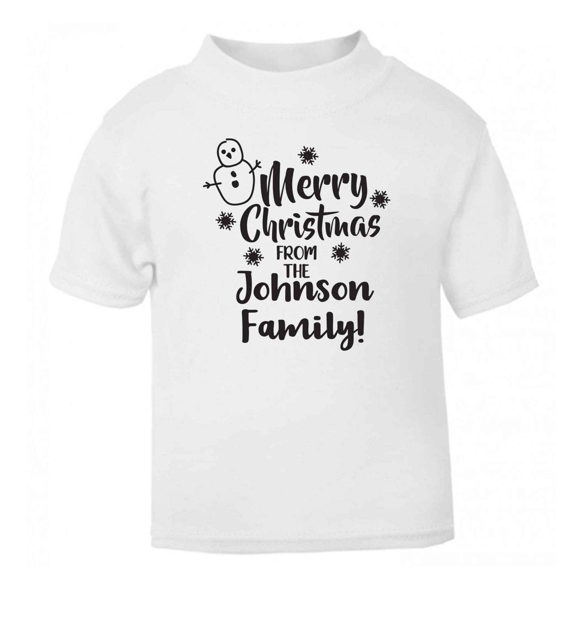 Personalised Merry Christmas from the family white Baby Toddler Tshirt 2 Years