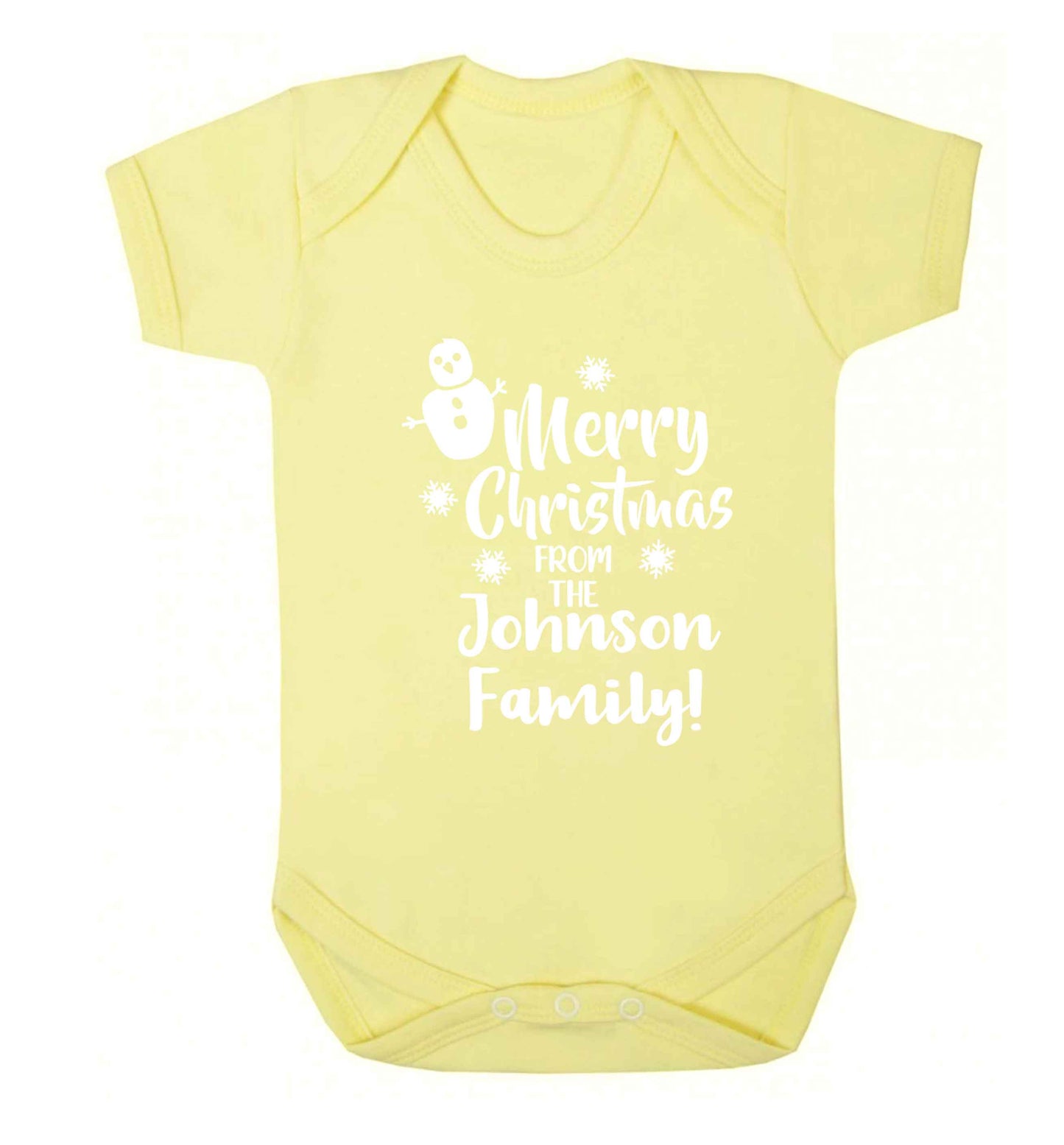 Personalised Merry Christmas from the family Baby Vest pale yellow 18-24 months