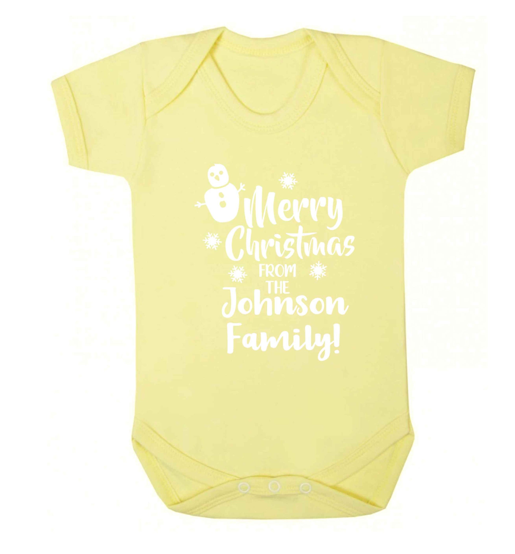 Personalised Merry Christmas from the family Baby Vest pale yellow 18-24 months