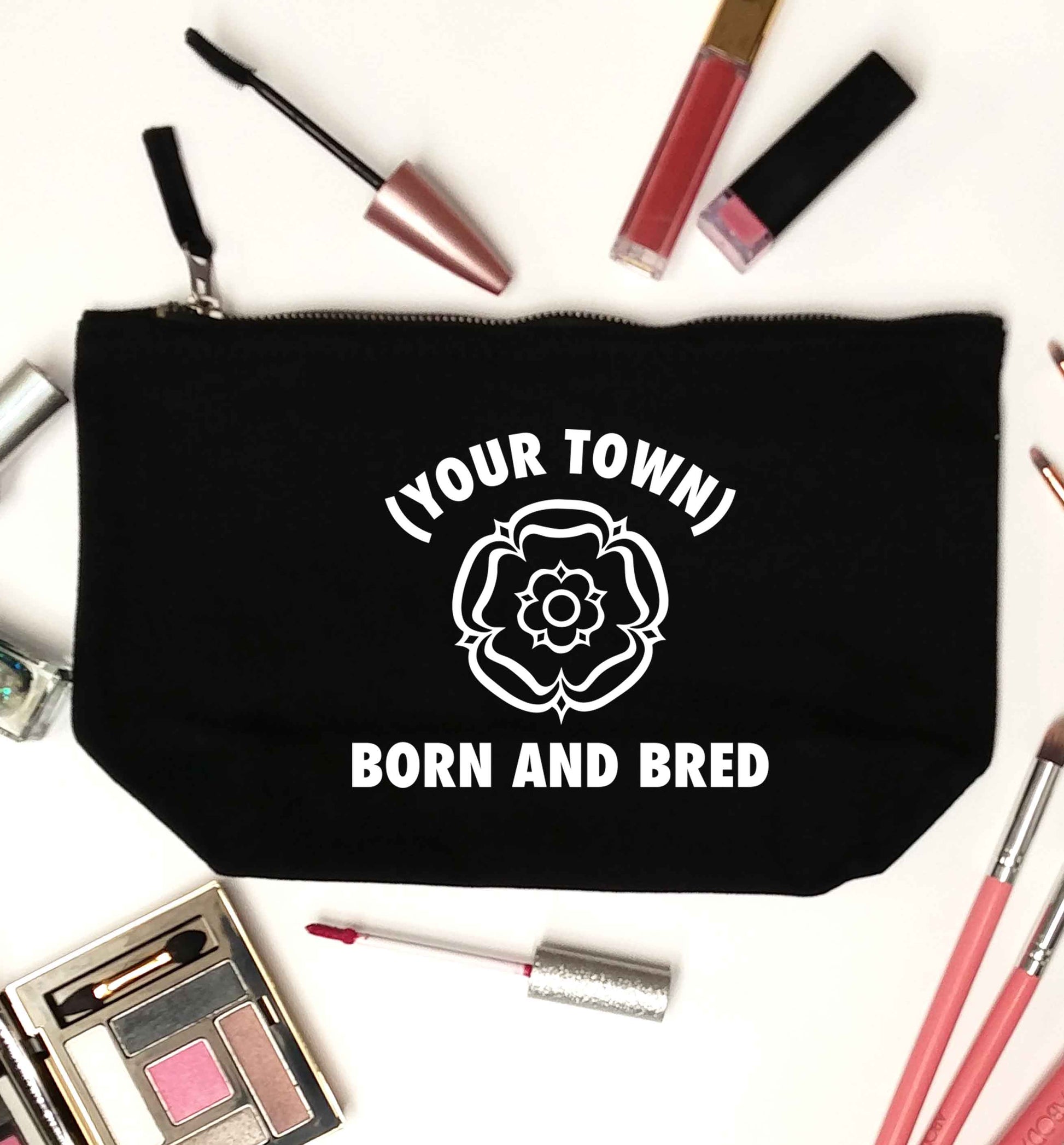 Personalised born and bred black makeup bag