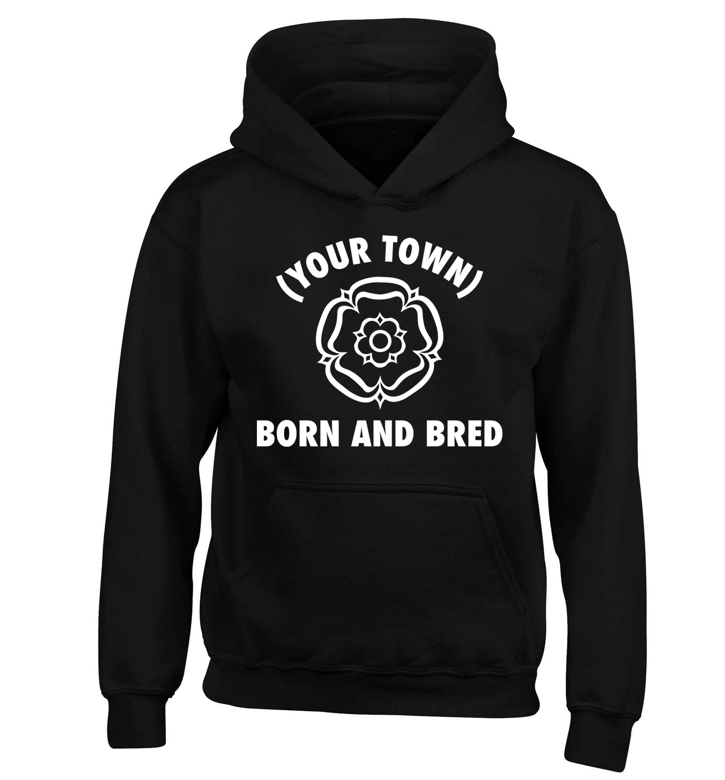 Personalised born and bred children's black hoodie 12-13 Years