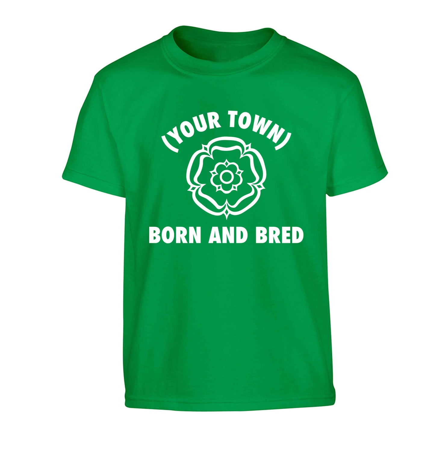 Personalised born and bred Children's green Tshirt 12-13 Years