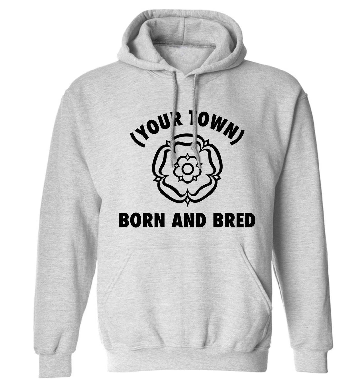 Personalised born and bred adults unisex grey hoodie 2XL