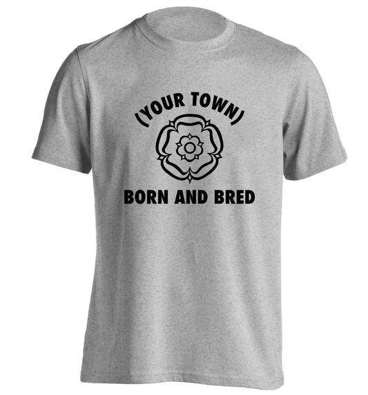 Personalised born and bred adults unisex grey Tshirt 2XL