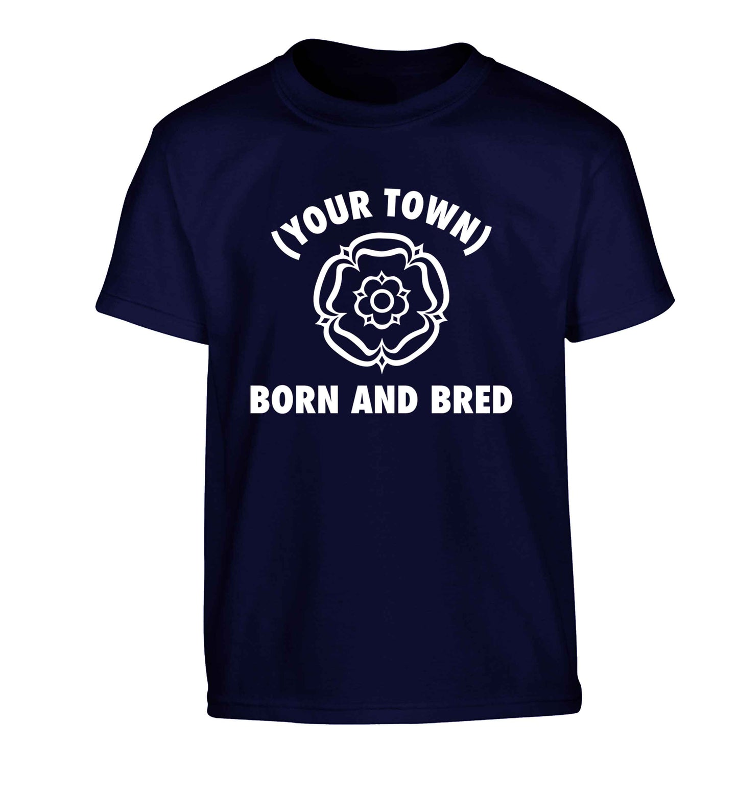 Personalised born and bred Children's navy Tshirt 12-13 Years