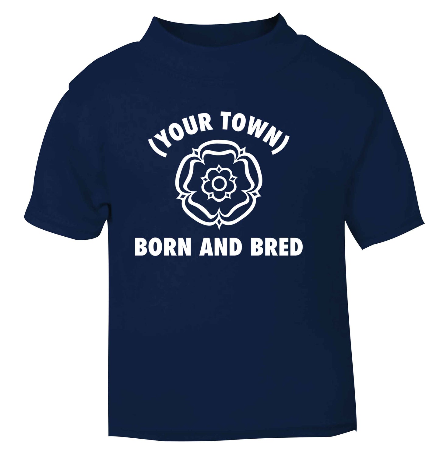 Personalised born and bred navy Baby Toddler Tshirt 2 Years