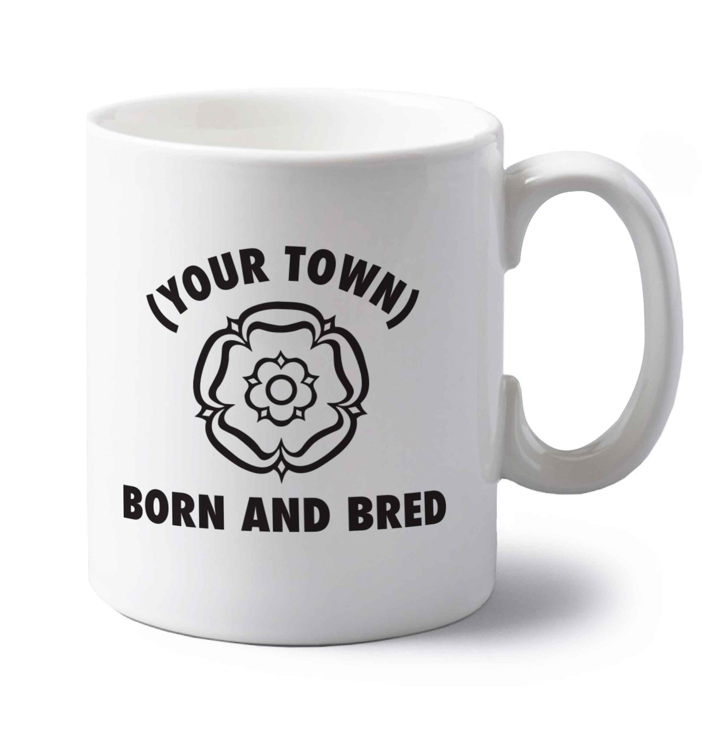 Personalised born and bred left handed white ceramic mug 