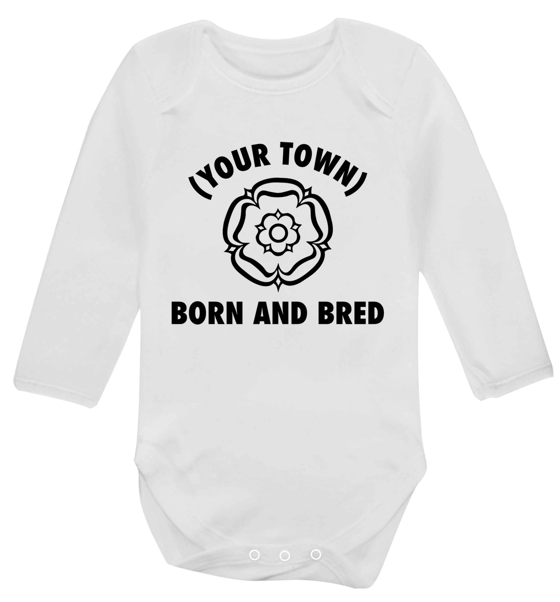 Personalised born and bred Baby Vest long sleeved white 6-12 months