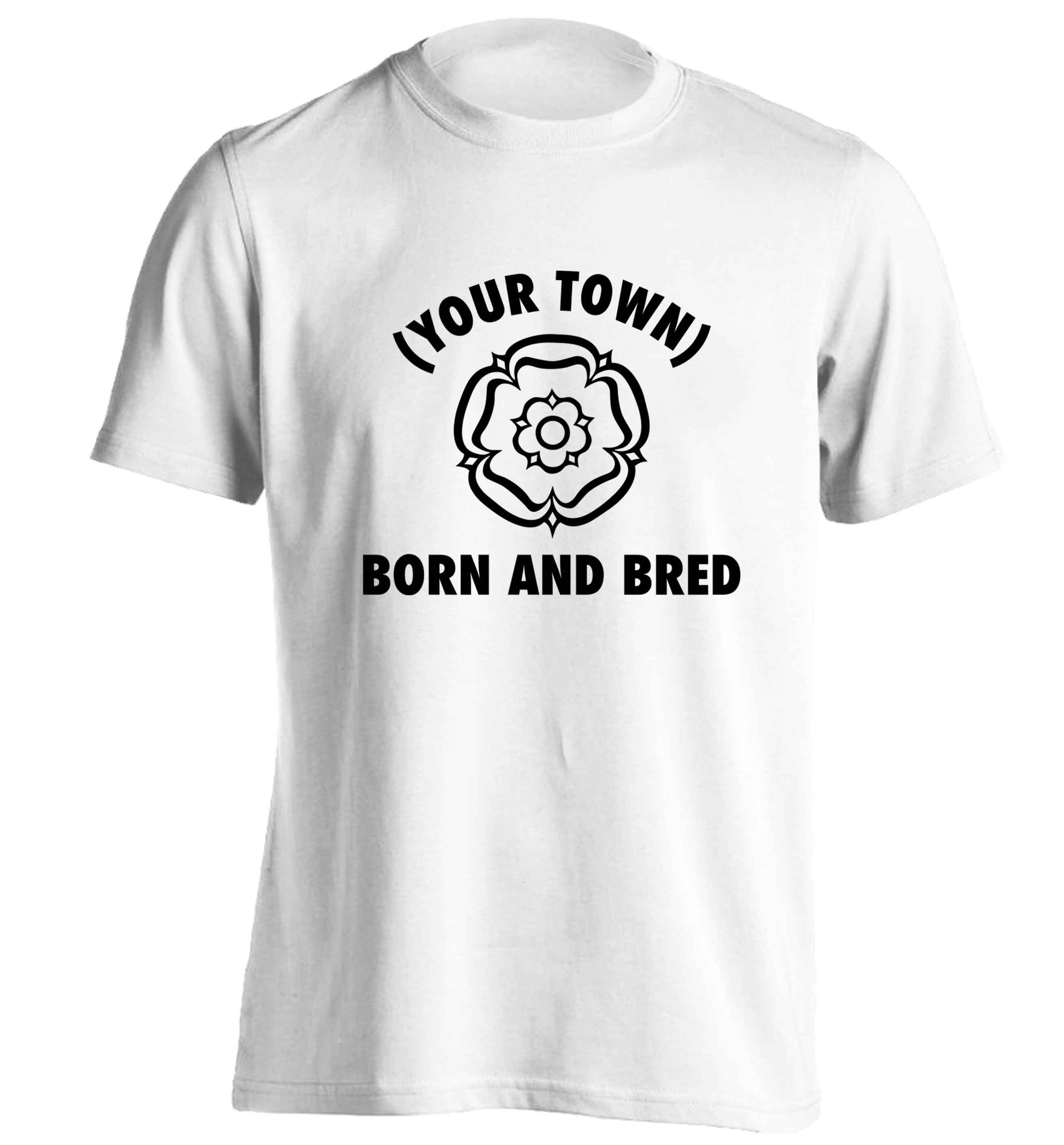 Personalised born and bred adults unisex white Tshirt 2XL