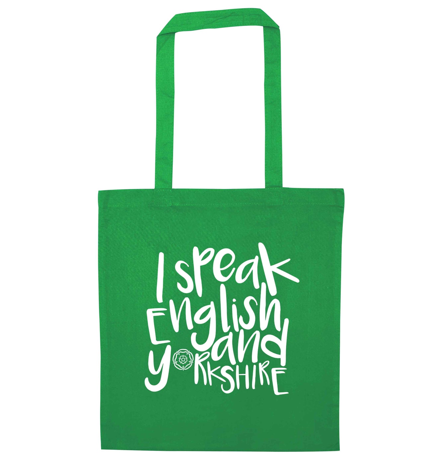 I speak English and Yorkshire green tote bag