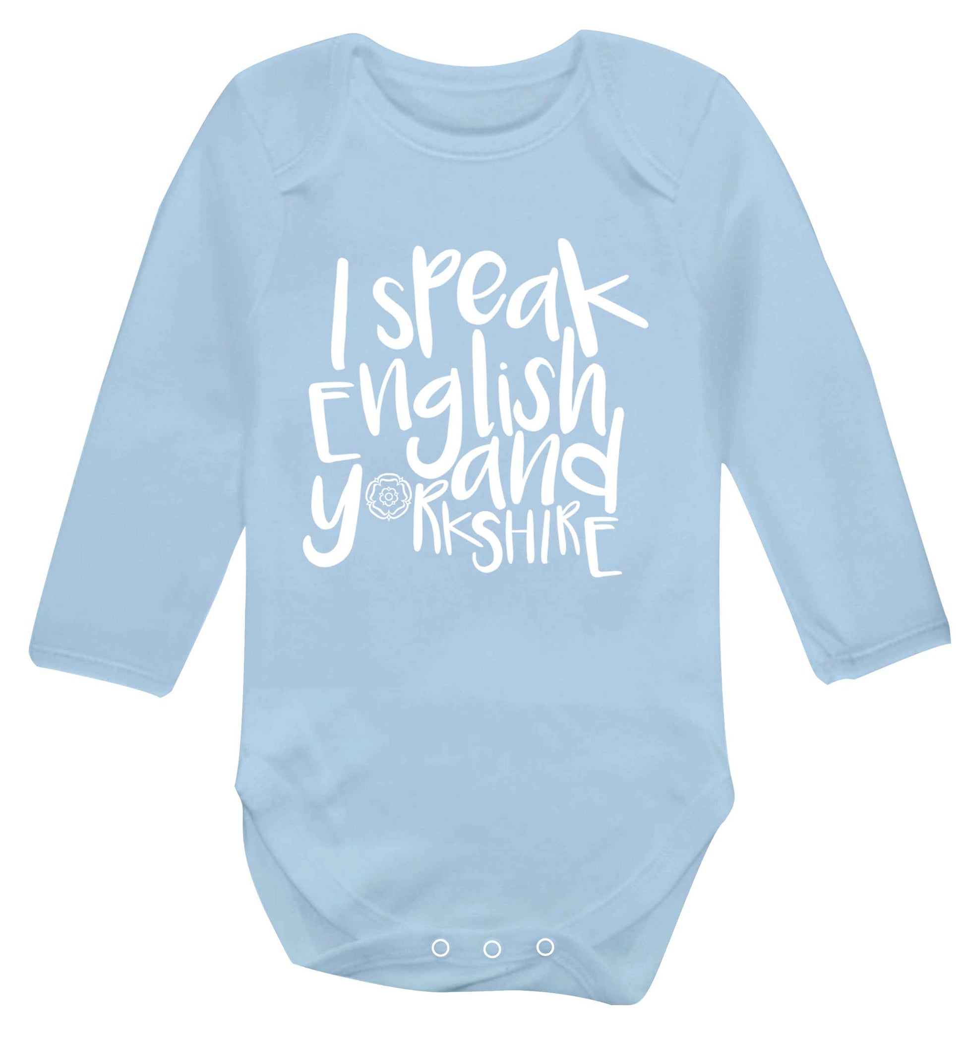 I speak English and Yorkshire Baby Vest long sleeved pale blue 6-12 months