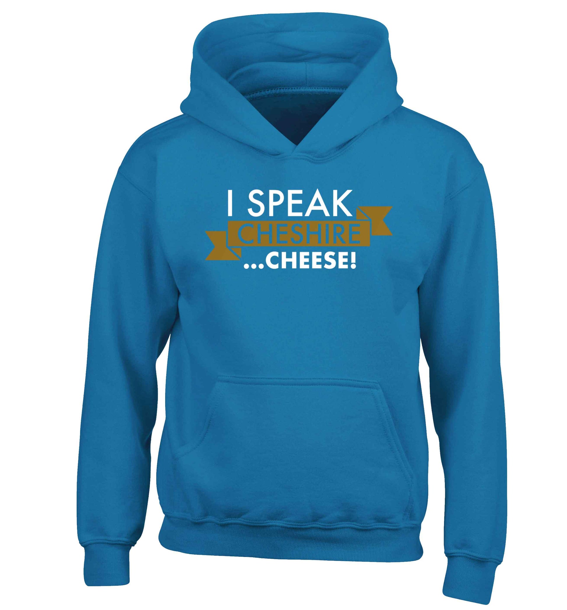 I speak Cheshire cheese children's blue hoodie 12-13 Years