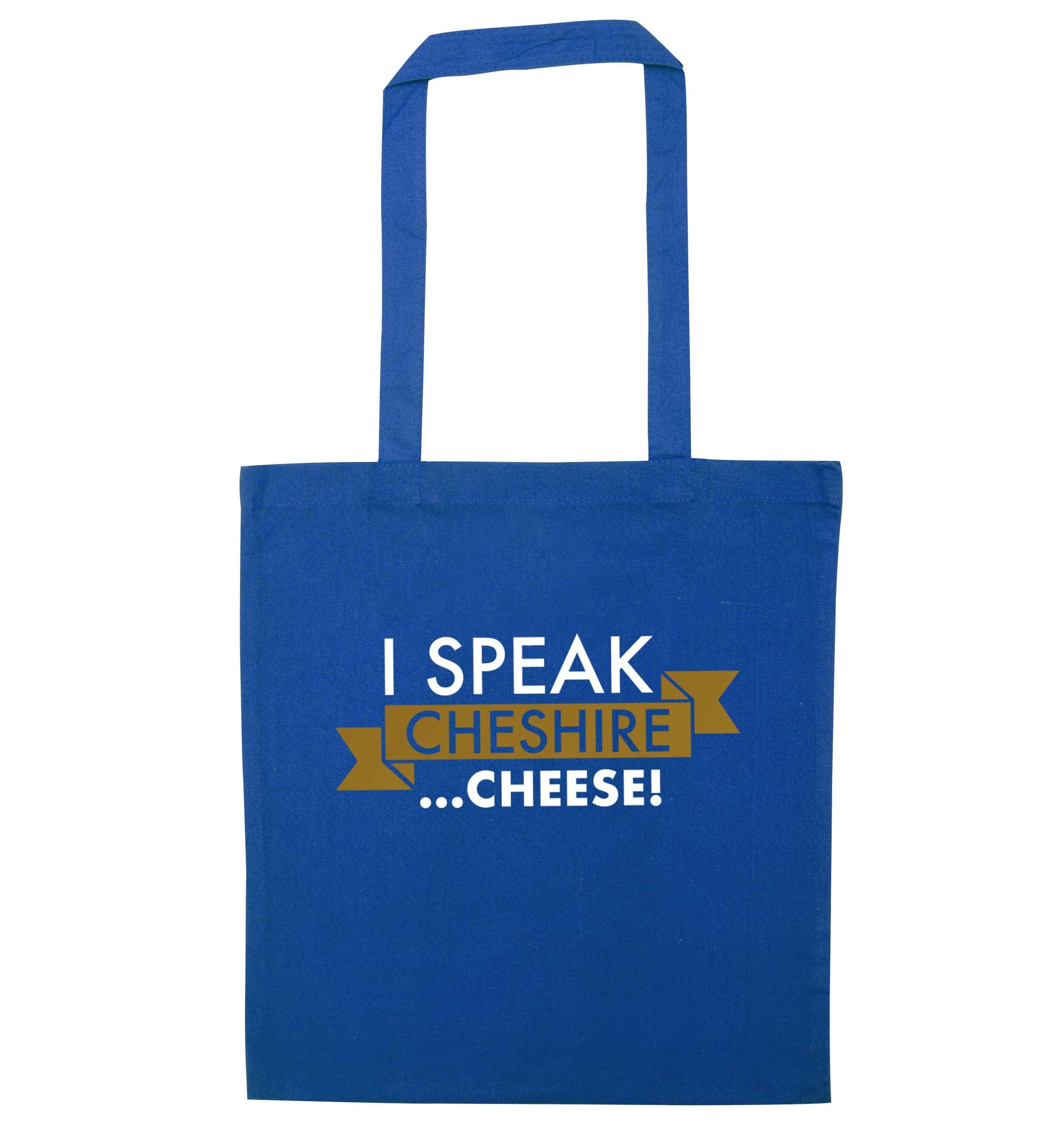 I speak Cheshire cheese blue tote bag
