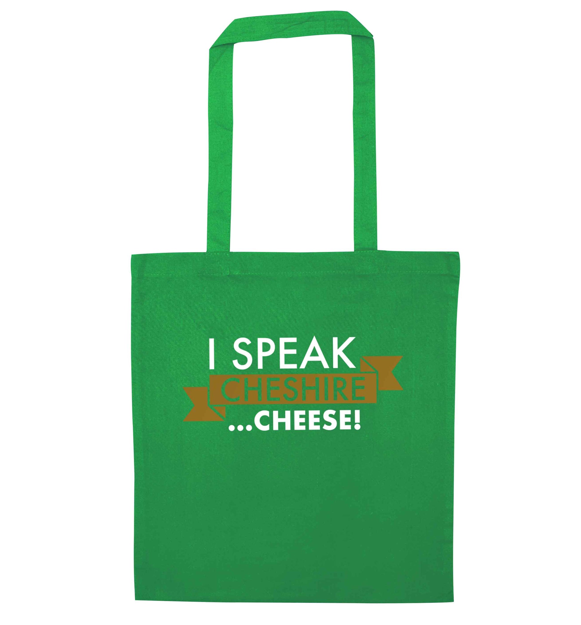I speak Cheshire cheese green tote bag