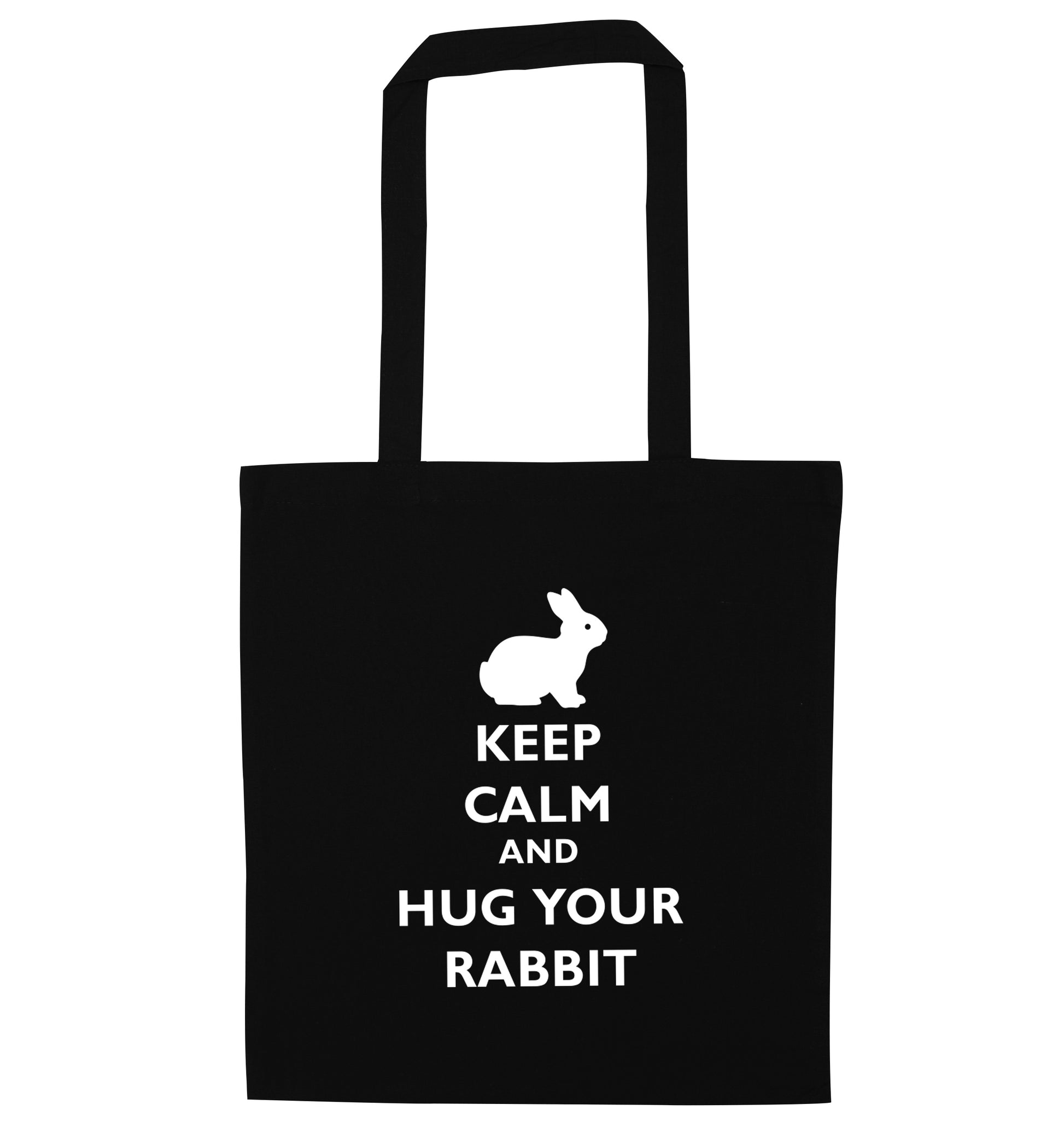 Keep calm and hug your rabbit black tote bag