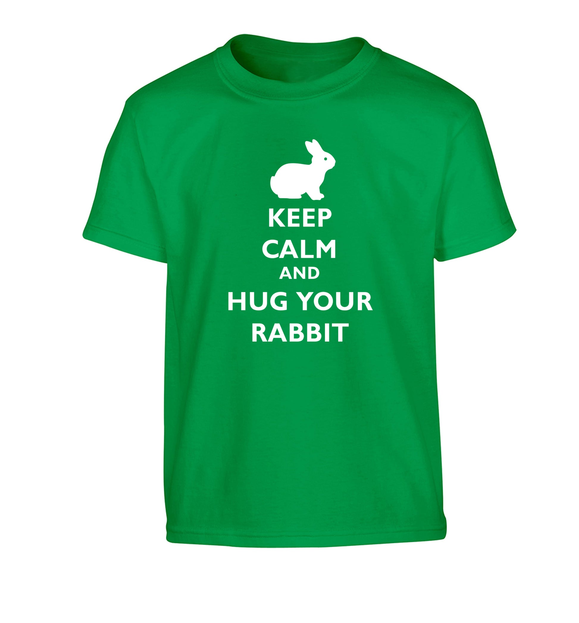 Keep calm and hug your rabbit Children's green Tshirt 12-13 Years