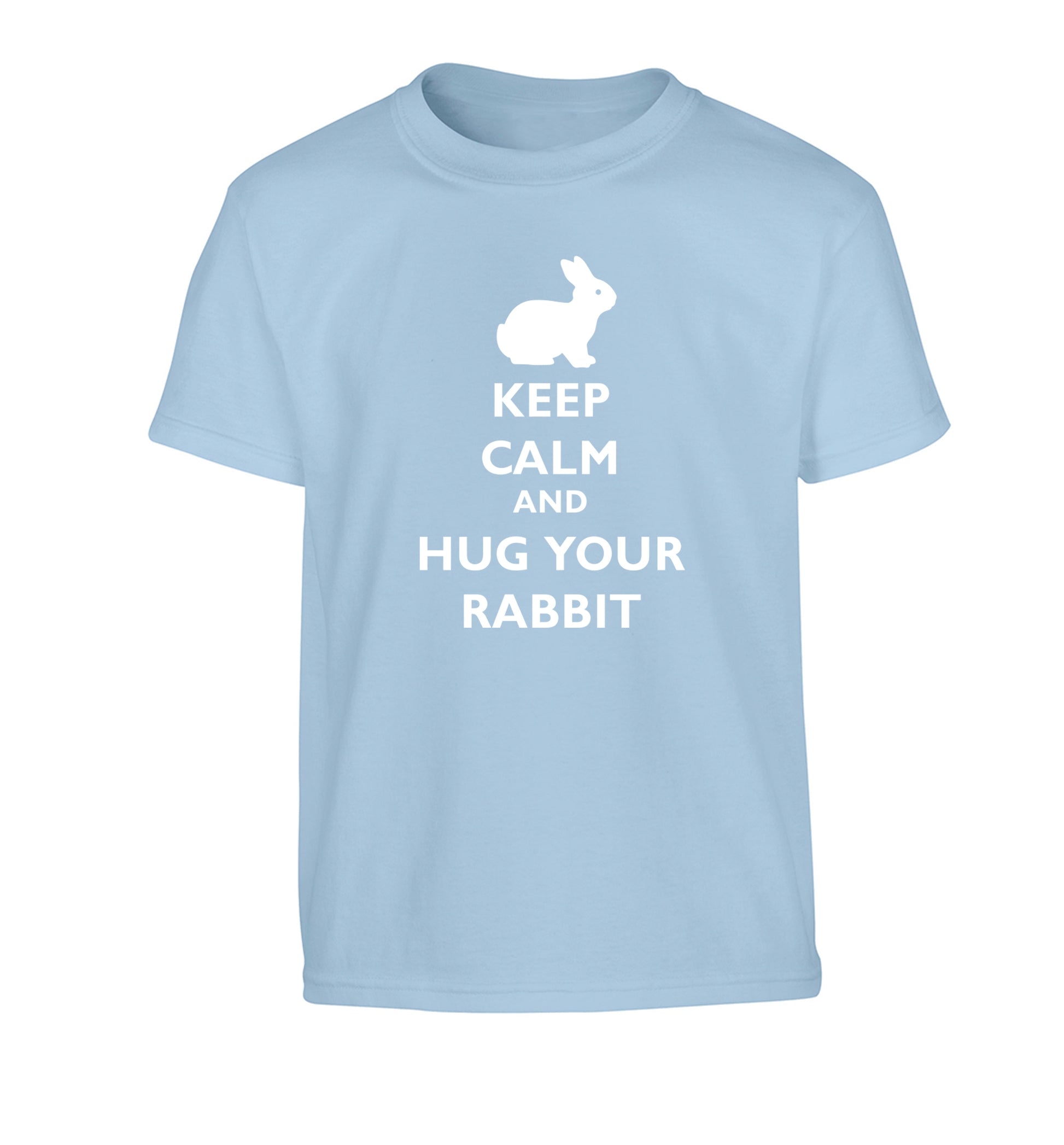 Keep calm and hug your rabbit Children's light blue Tshirt 12-13 Years