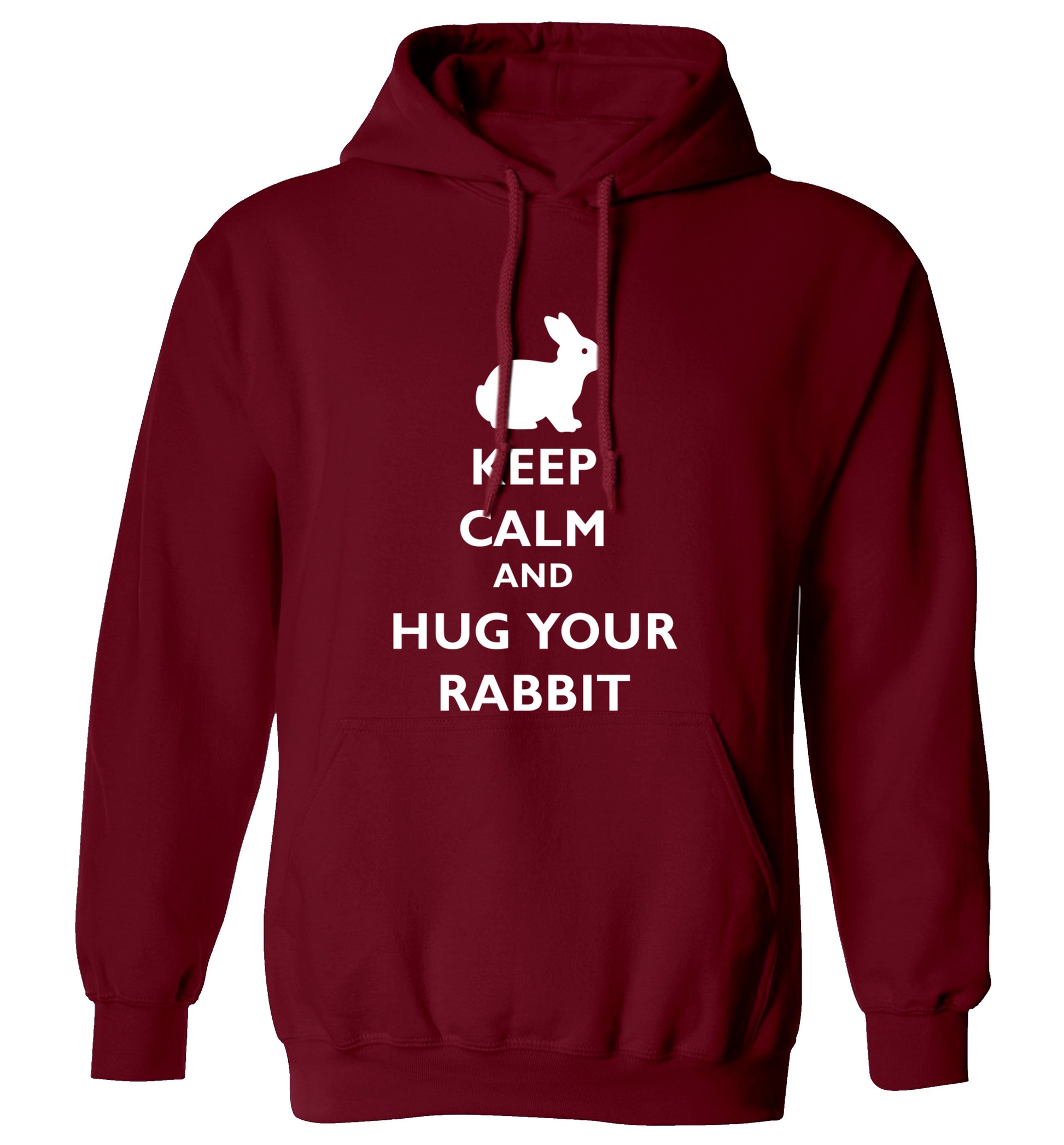 Keep calm and hug your rabbit adults unisex maroon hoodie 2XL