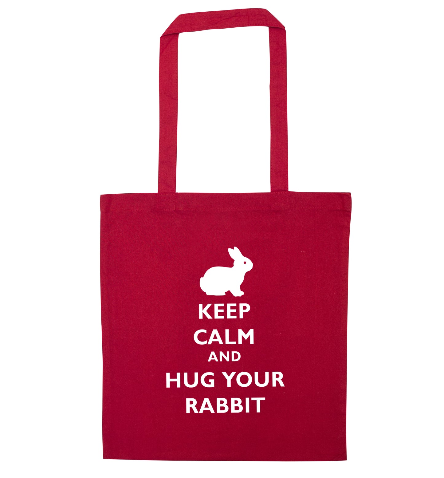 Keep calm and hug your rabbit red tote bag