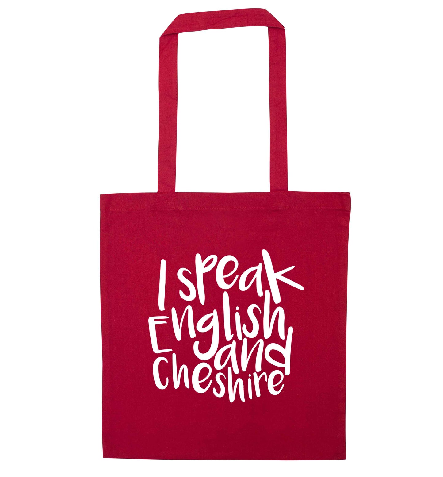 I speak English and Cheshire red tote bag