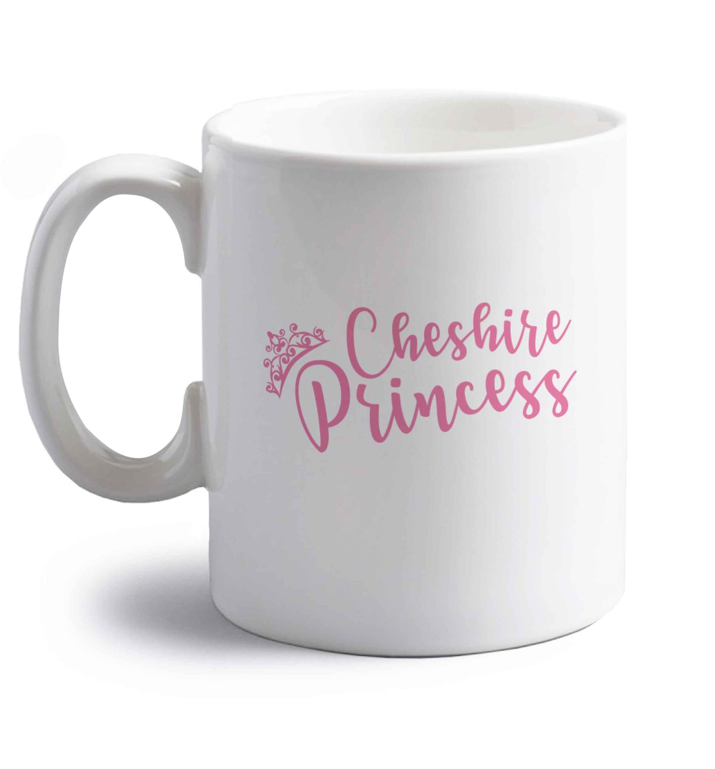 Cheshire princess right handed white ceramic mug 