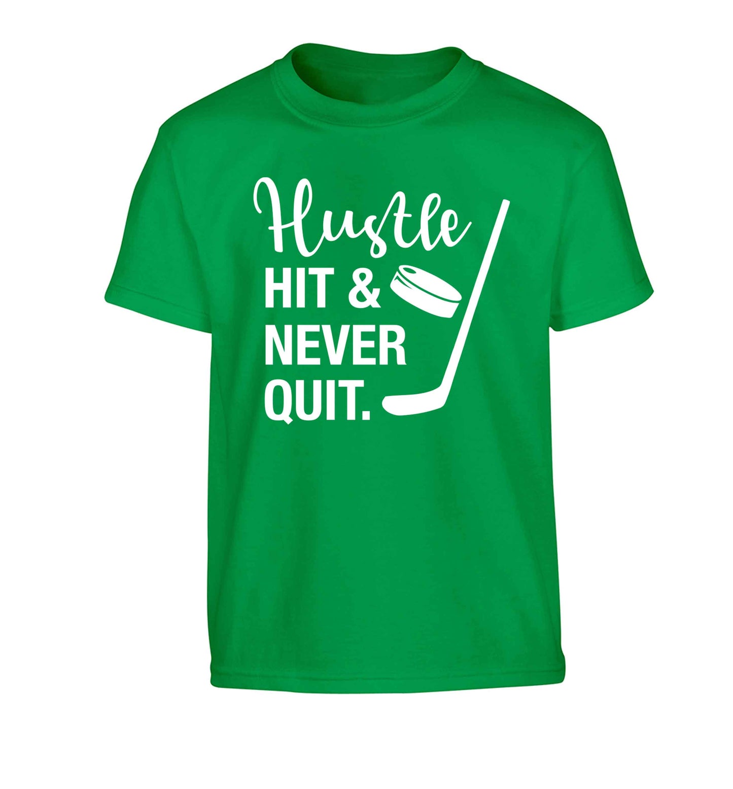 Hustle hit and never quit Children's green Tshirt 12-13 Years