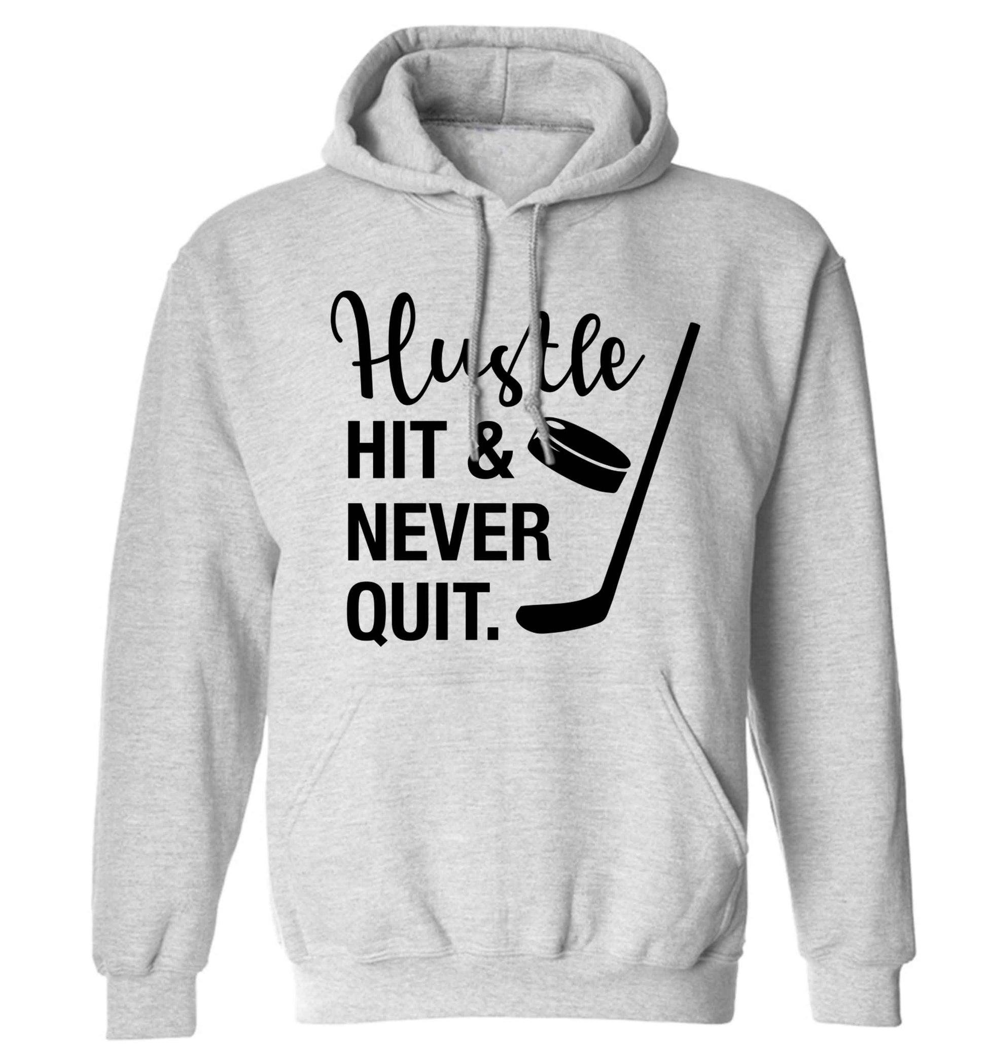 Hustle hit and never quit adults unisex grey hoodie 2XL