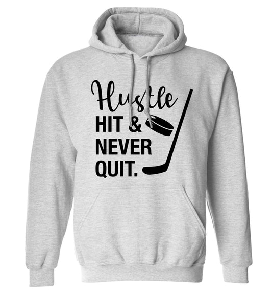 Hustle hit and never quit adults unisex grey hoodie 2XL