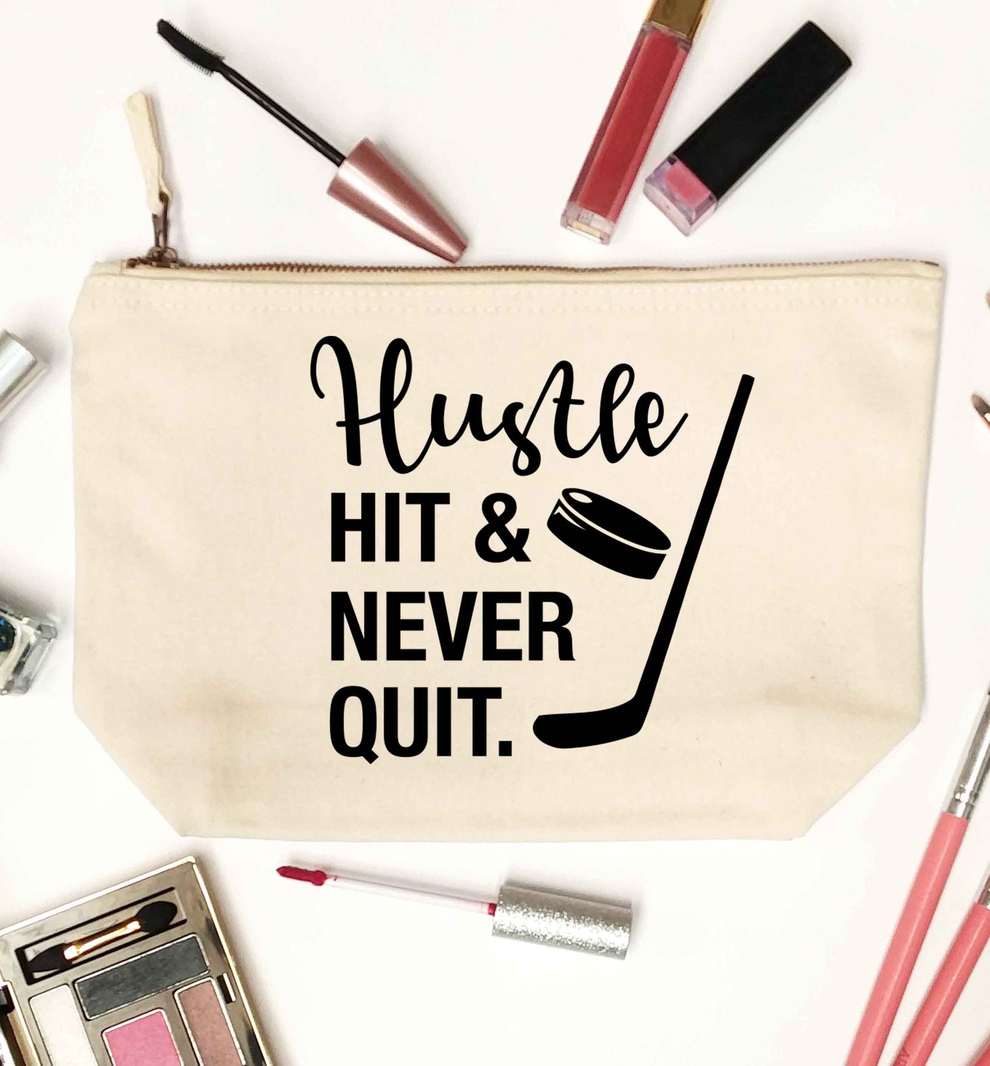 Hustle hit and never quit natural makeup bag