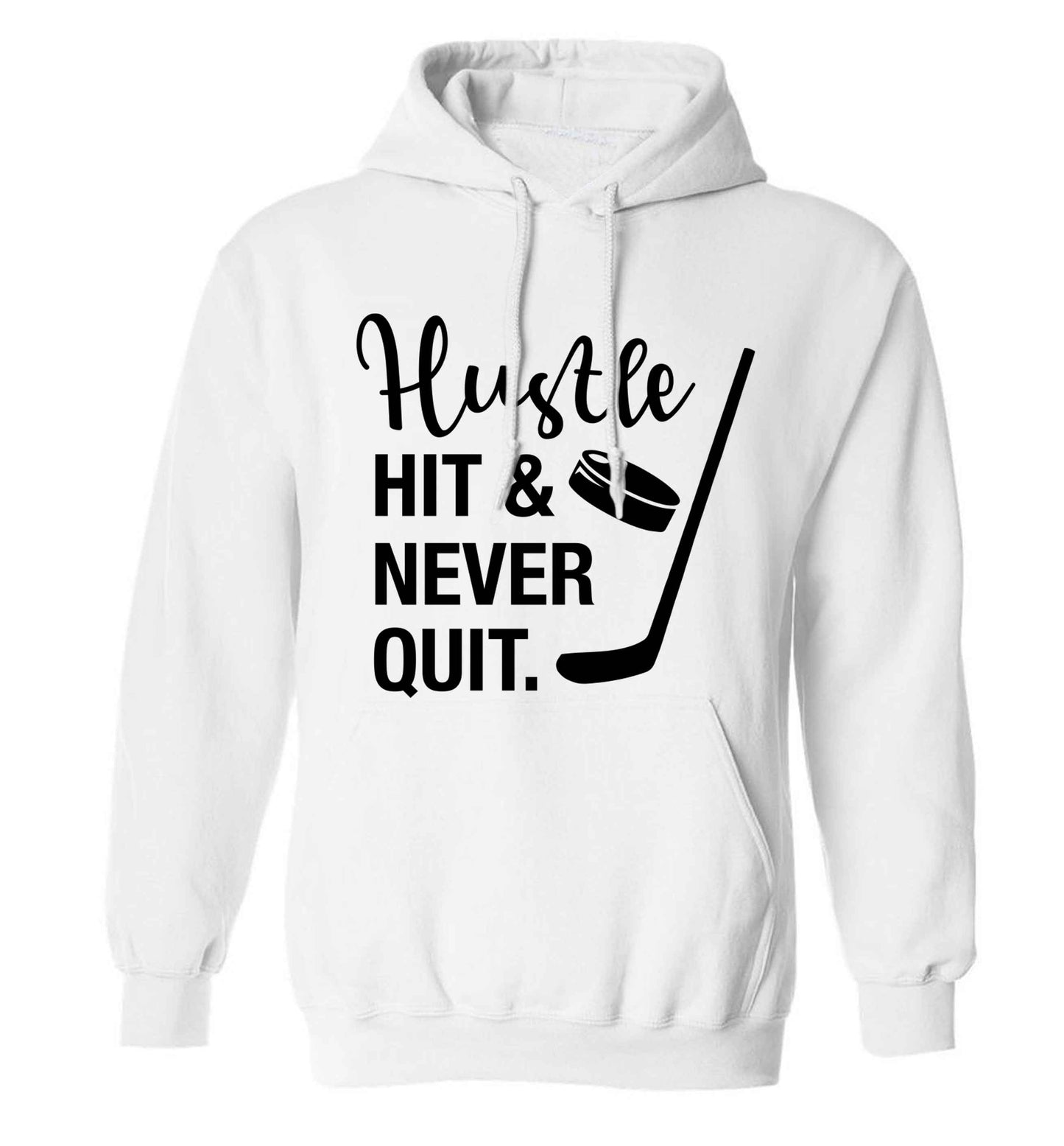 Hustle hit and never quit adults unisex white hoodie 2XL