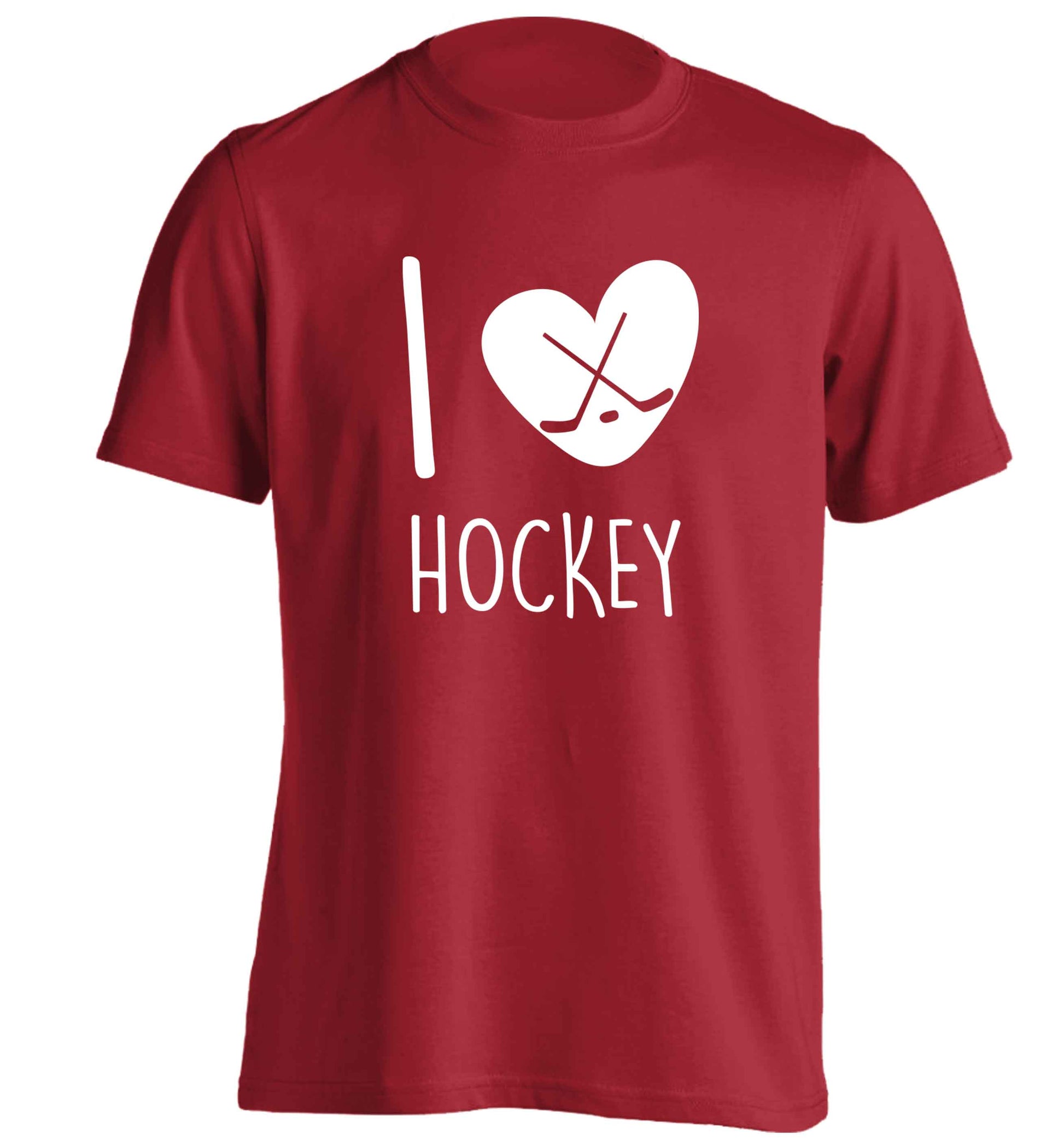 I love hockey adults unisex red Tshirt 2XL