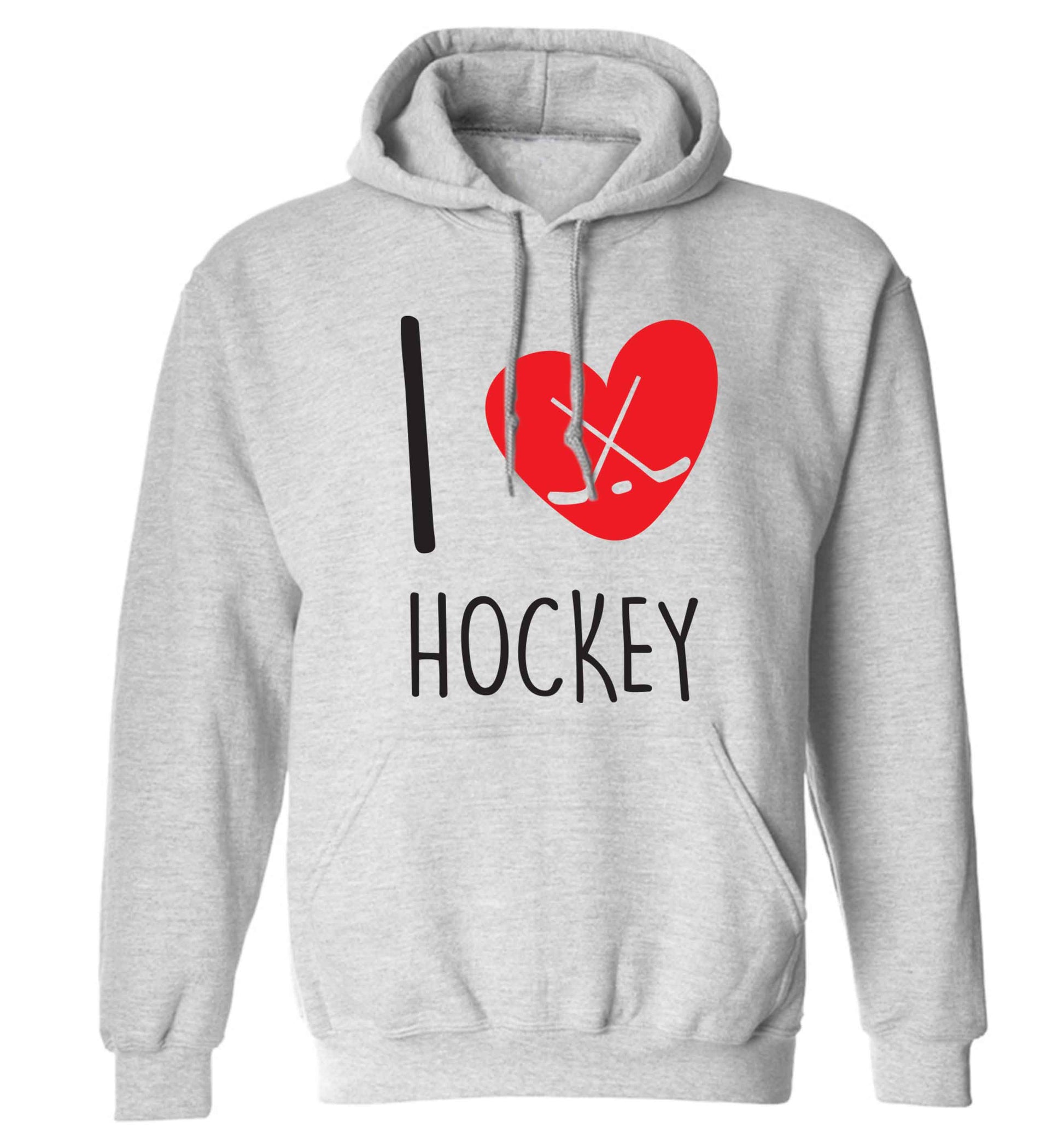 I love hockey adults unisex grey hoodie 2XL