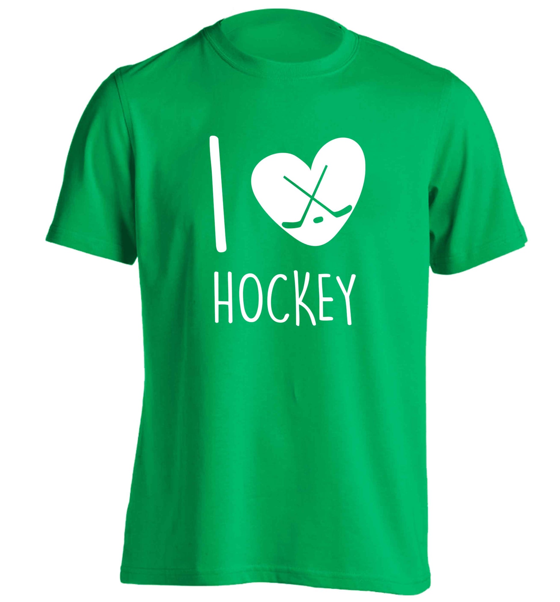I love hockey adults unisex green Tshirt 2XL