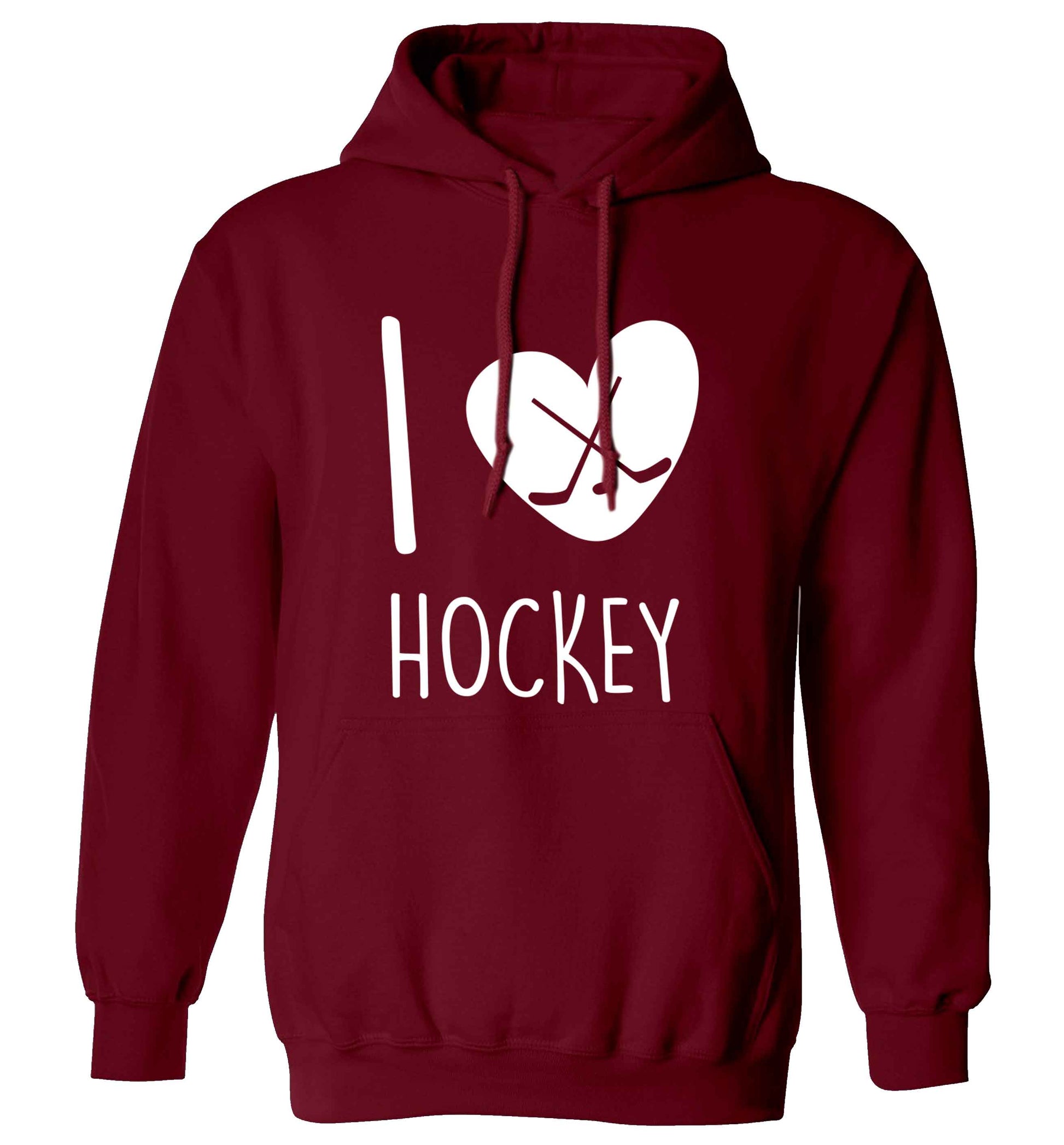 I love hockey adults unisex maroon hoodie 2XL