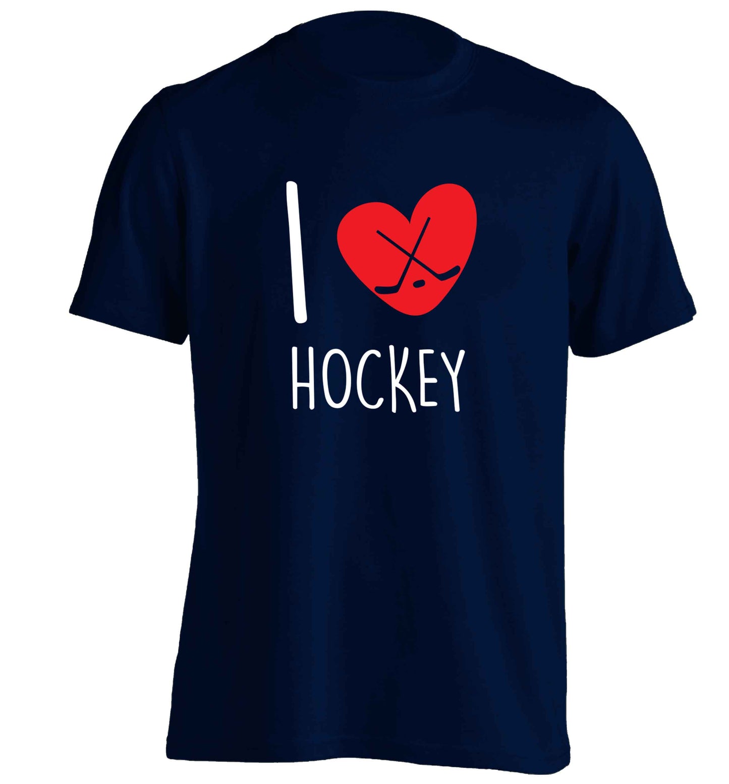 I love hockey adults unisex navy Tshirt 2XL