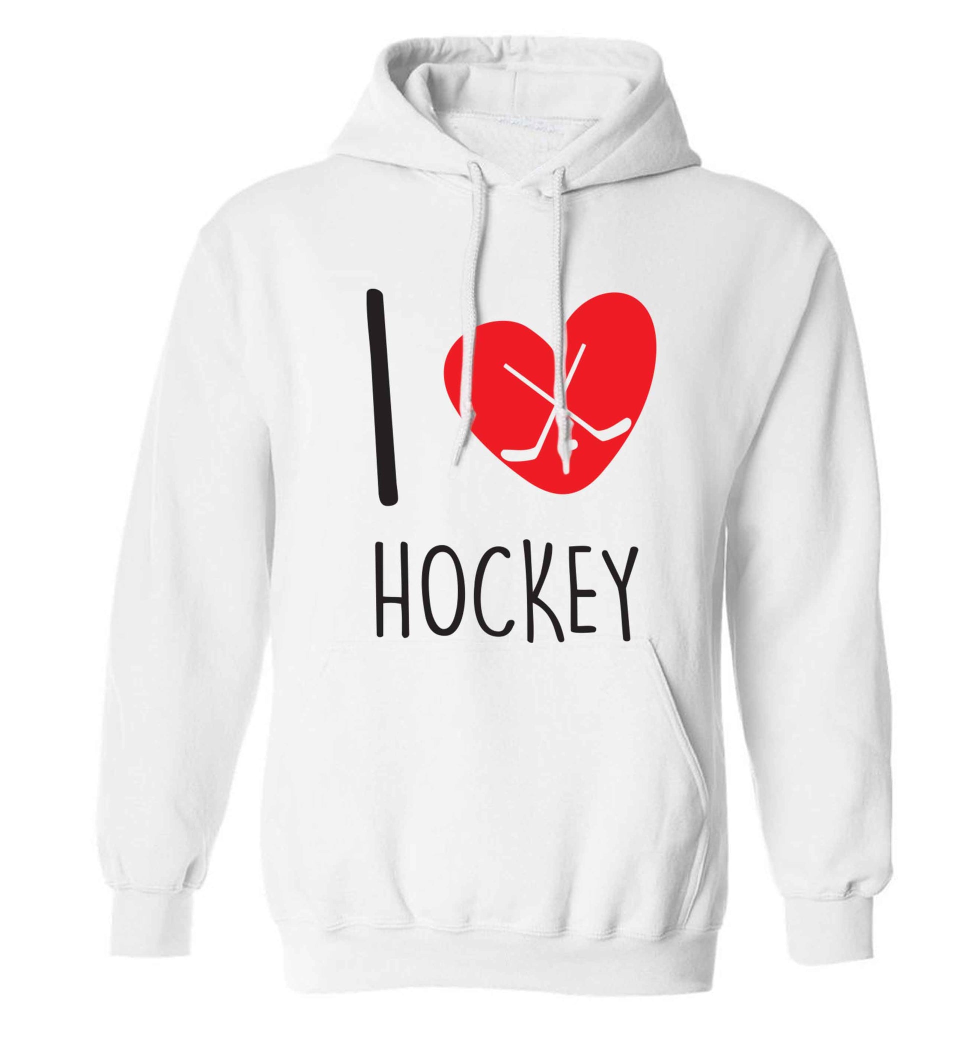 I love hockey adults unisex white hoodie 2XL