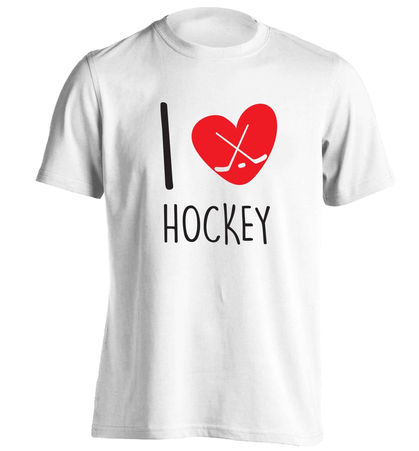 I love hockey adults unisex white Tshirt 2XL