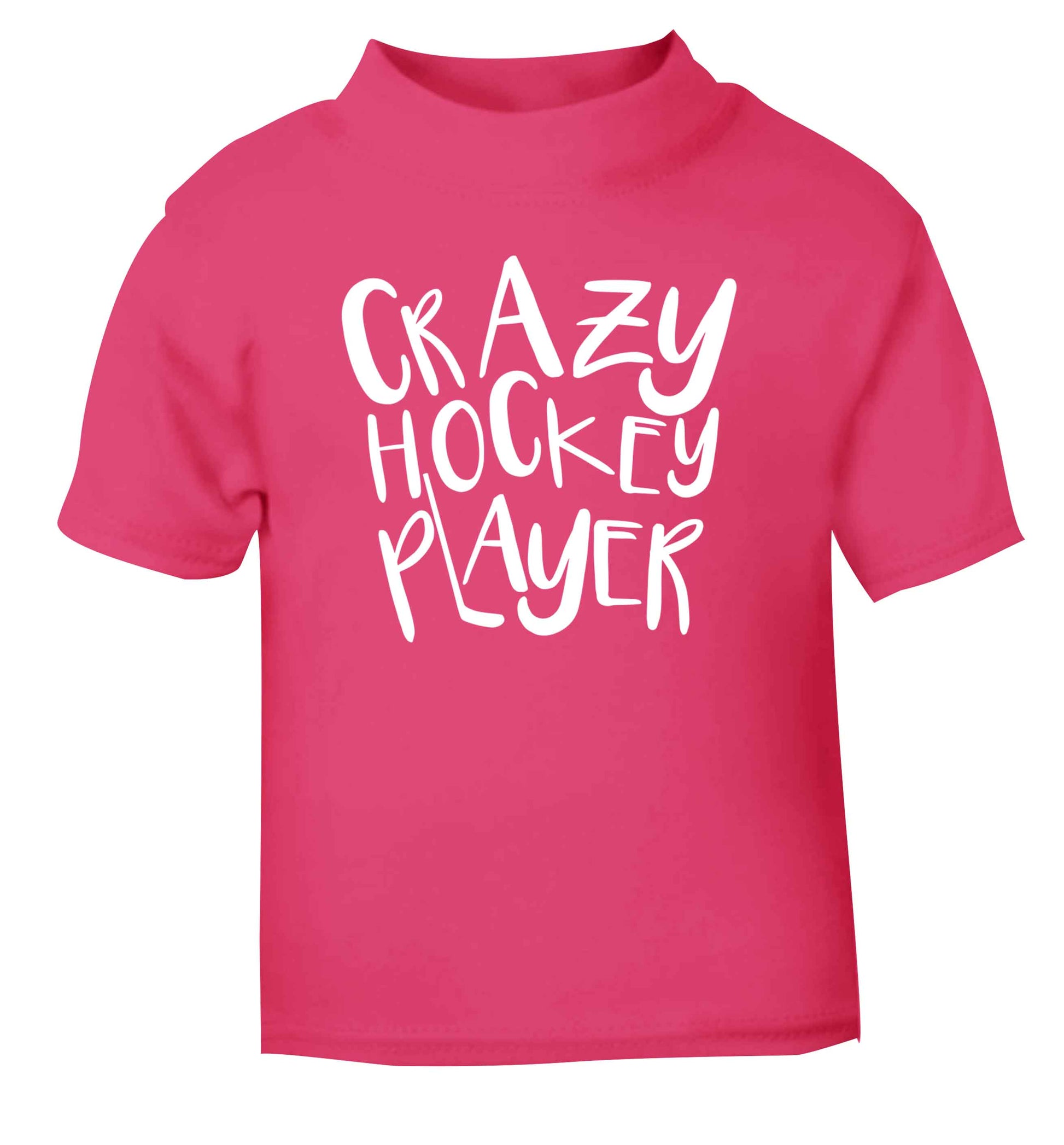 Crazy hockey player pink Baby Toddler Tshirt 2 Years