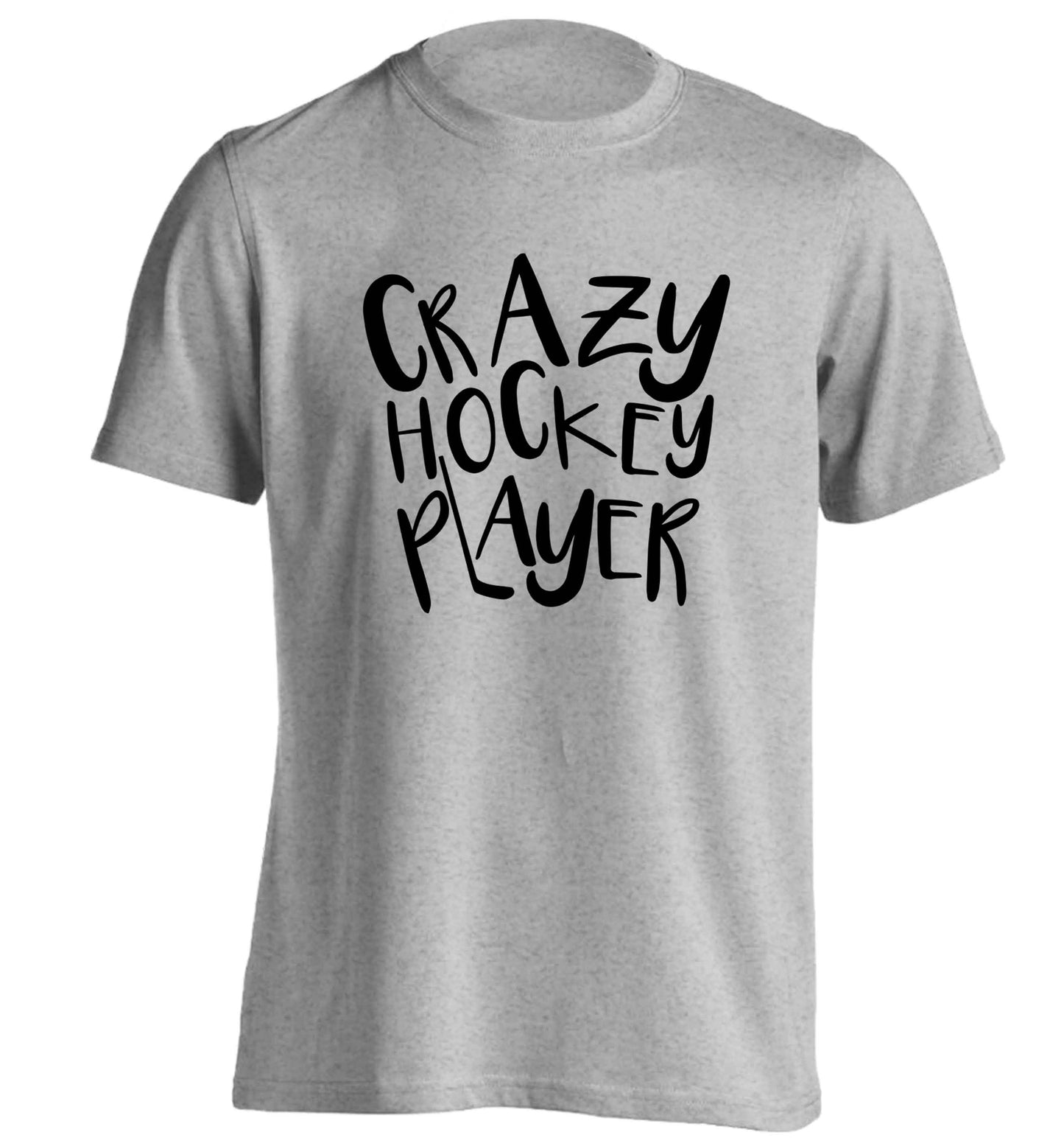 Crazy hockey player adults unisex grey Tshirt 2XL