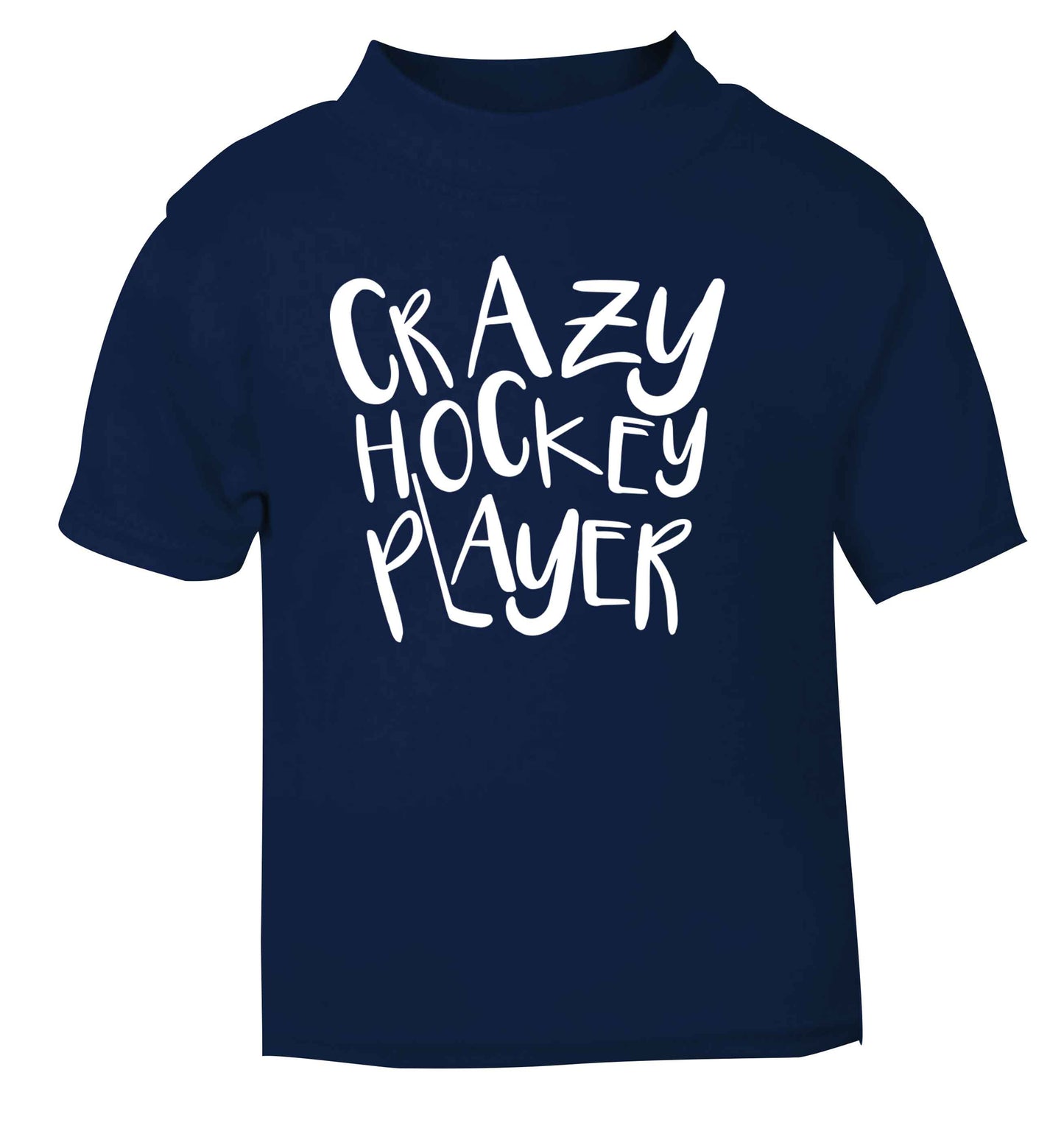 Crazy hockey player navy Baby Toddler Tshirt 2 Years