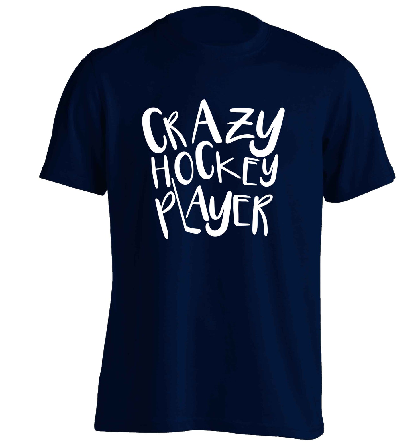 Crazy hockey player adults unisex navy Tshirt 2XL