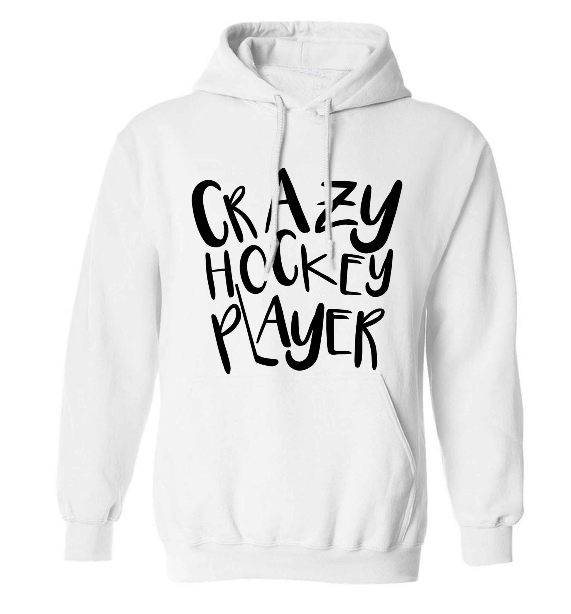 Crazy hockey player adults unisex white hoodie 2XL