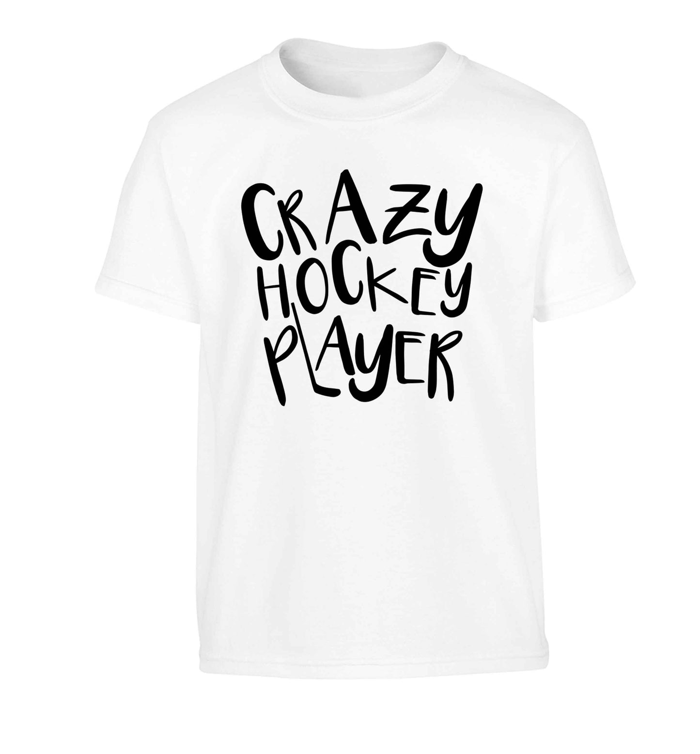 Crazy hockey player Children's white Tshirt 12-13 Years