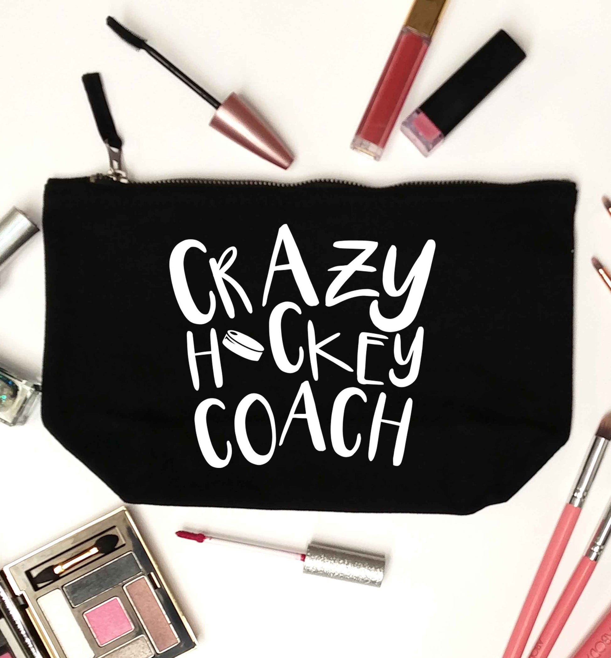 Crazy hockey coach black makeup bag
