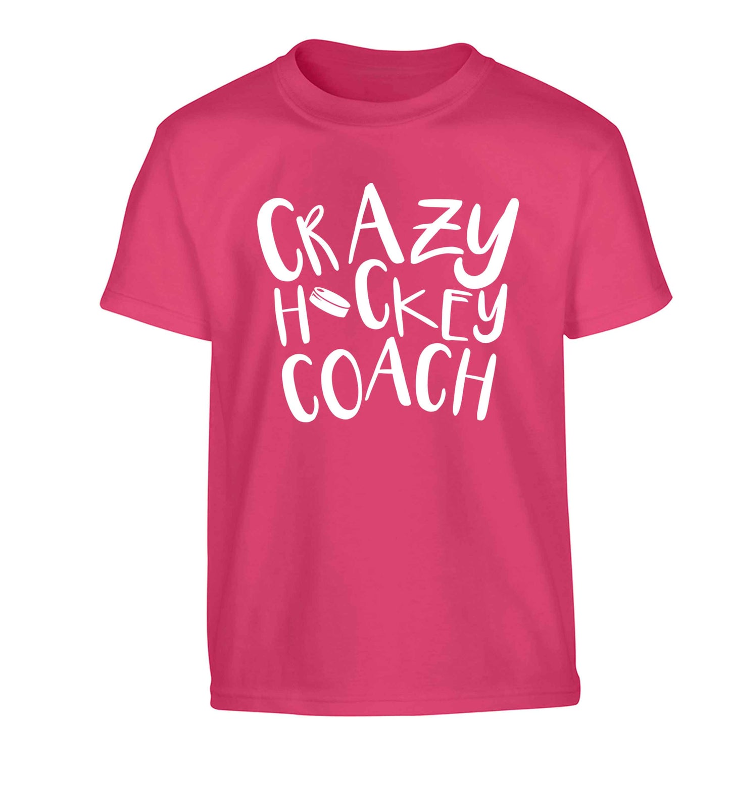 Crazy hockey coach Children's pink Tshirt 12-13 Years